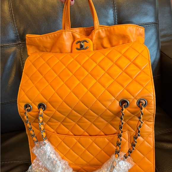Orange Quilted Convertible Shoulder Bag - Picture 7 of 15